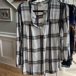 LOFT - PLAID POPOVER BLOUSE - SIZE XL